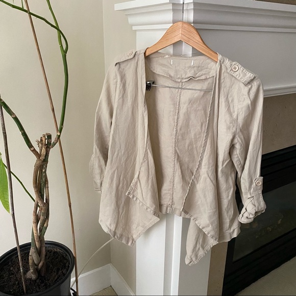 ASOS Beige Linen Open Waterfall Blazer Thin Jacket - Picture 2 of 9